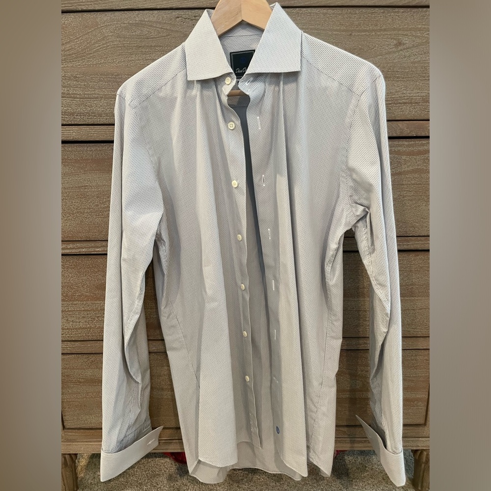 DAVID DONAHUE Cotton Dress Shirt Trim Fit French Cuff Gray 15.5